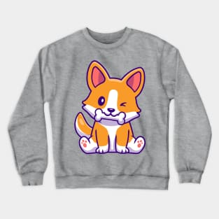 Cute Corgi Dog Eating Bone Cartoon Crewneck Sweatshirt